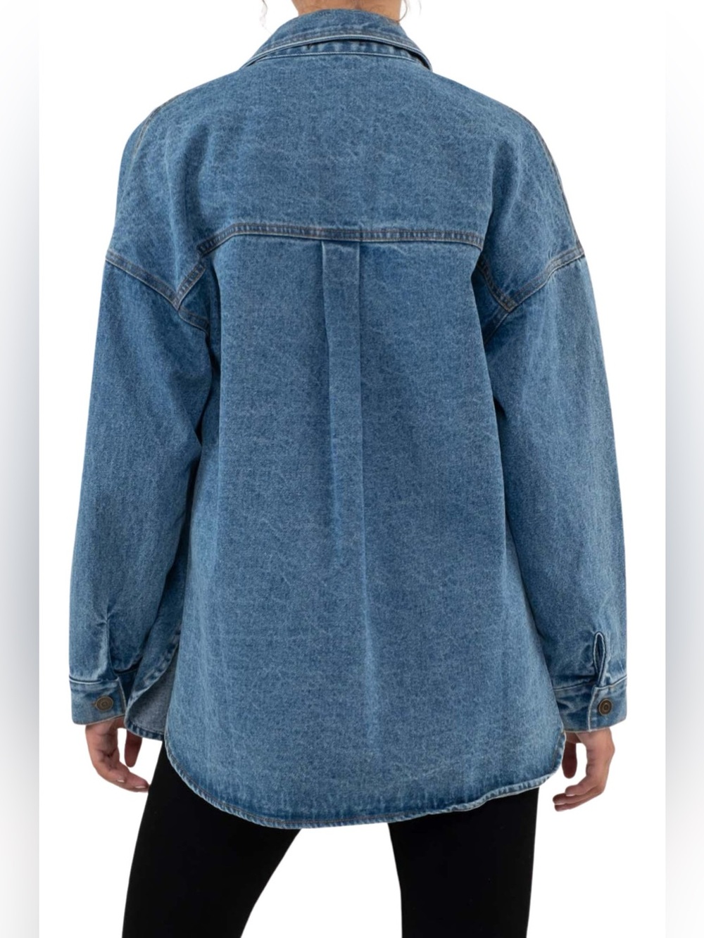 LIKE NEW Blu Pepper Denim Shacket Oversized Jean Jacket Medium Wash Blue Small - Picture 4 of 11